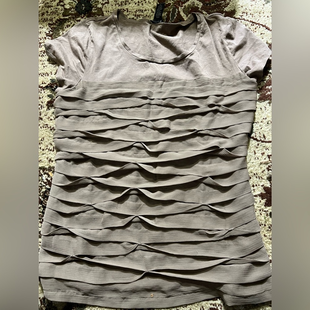 Ann Taylor Women’s light brown-camel top with ruffles